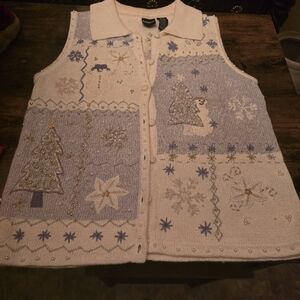 Sweater Vest with Snowman and Tree Design